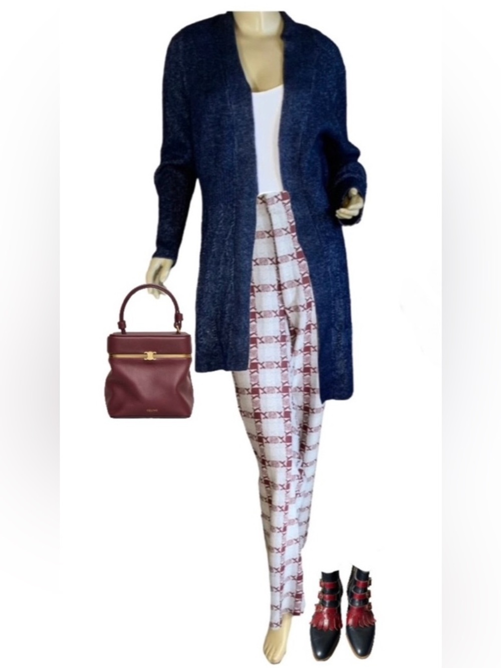 WHITE HOUSE BLACK MARKET BLUE WOOL BLEND OPEN FRONT CARDIGAN (L)